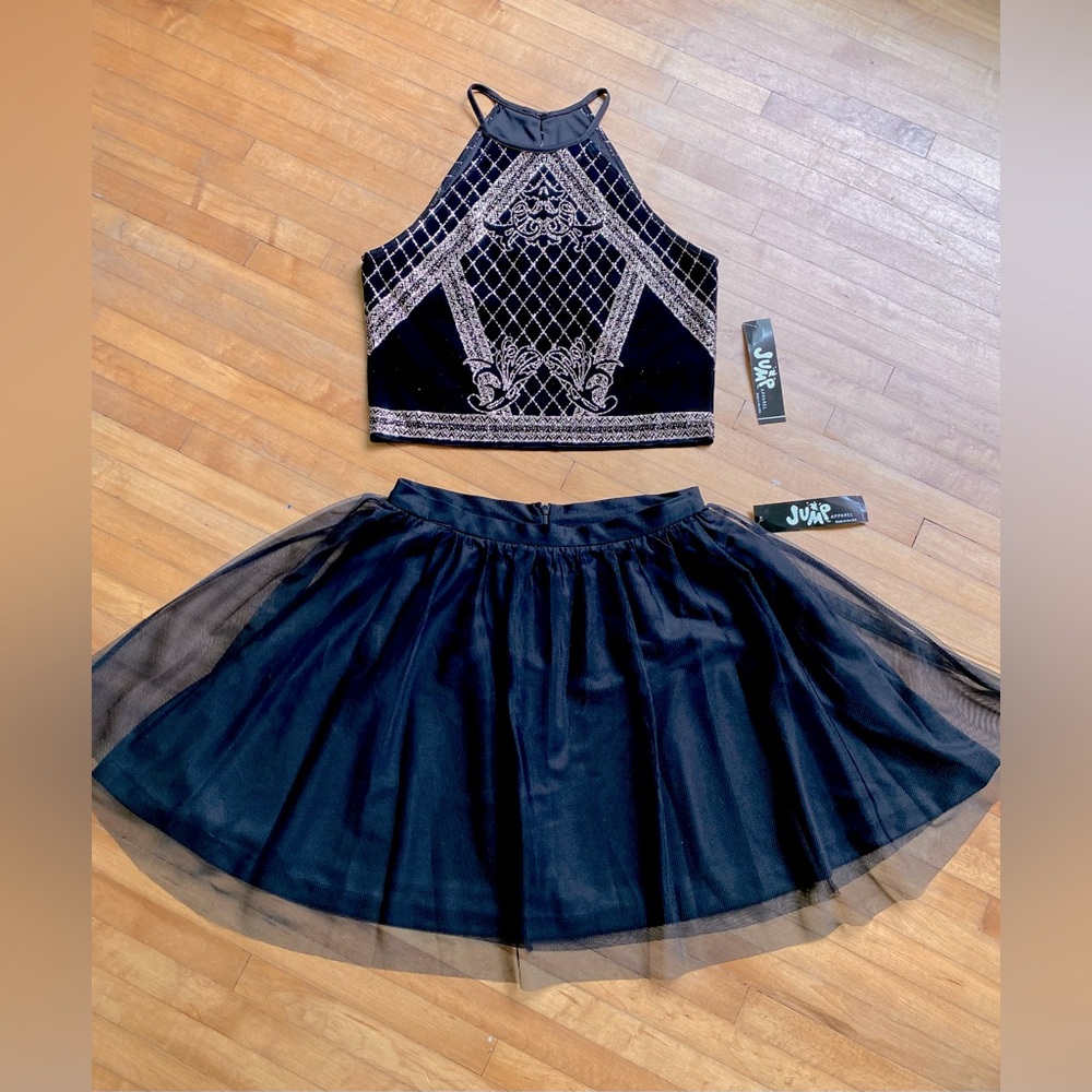 Y2K Two Piece Halter Top & Skater Skirt Dress NWT Mesh Sparkly Glitter FAIRY M